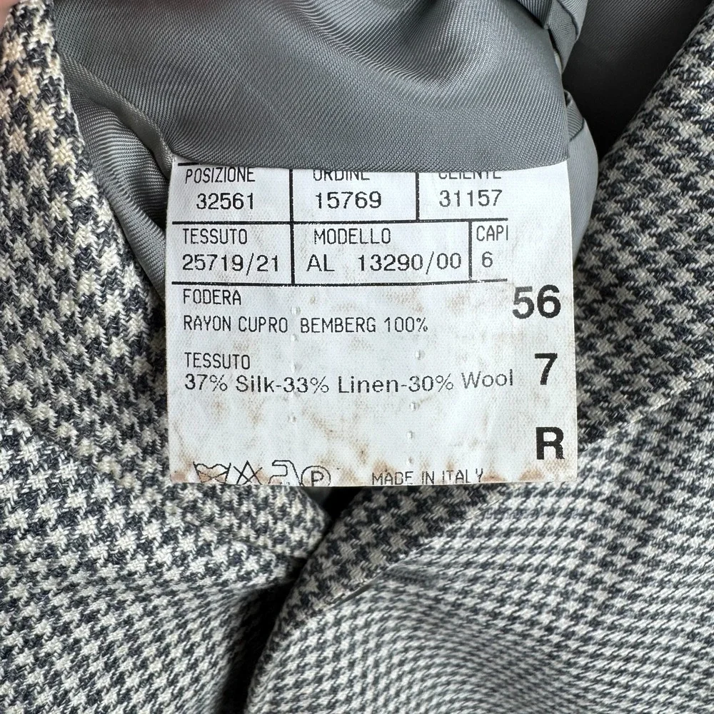 Vintage Canali Houndstooth Blazer Sport Coat EU 56 Fits US 46 Silk Linen Wool